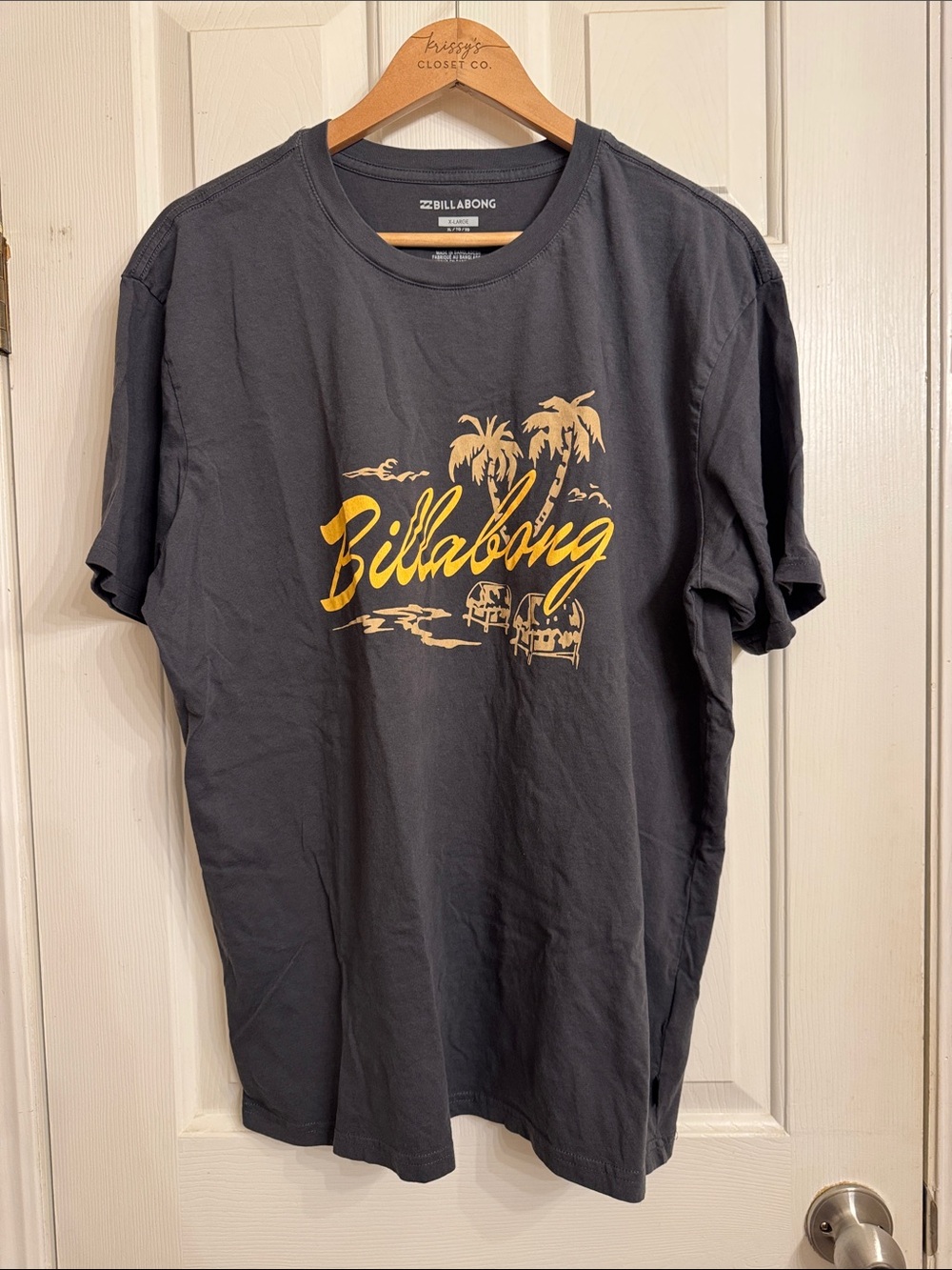 Billabong Charcoal Tee with Yellow Palm Script